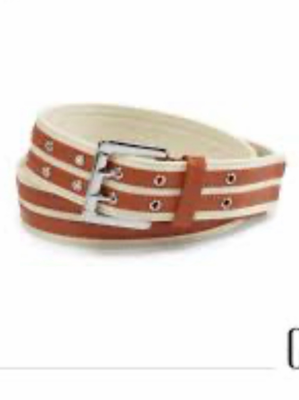 Cabi Women’s  Utility Double-Striped Brown Leather Cream Canvas Belt